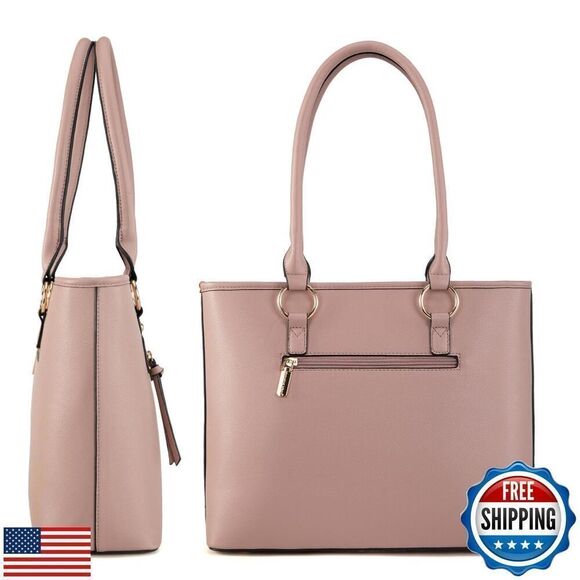 Tote Bag Medium Crossbody Purse Set 2pcs With Guitar Strap Mauve - Picture 3 of 5